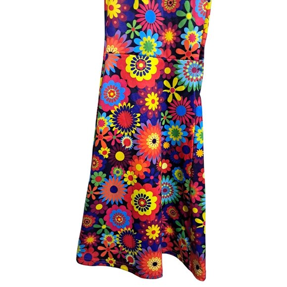 Vintage-Inspired Disco Flared Pants With Multicolor Floral Print Size S Boho Hip - Picture 6 of 11